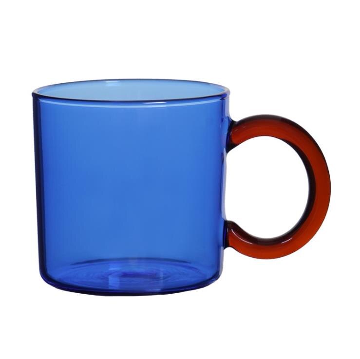 250ml varmebestandig gjennomsiktig tykkere glass kopp drikke redskaper fargerike håndtak glass te kopp glass øl krus til hjemmet: Blå