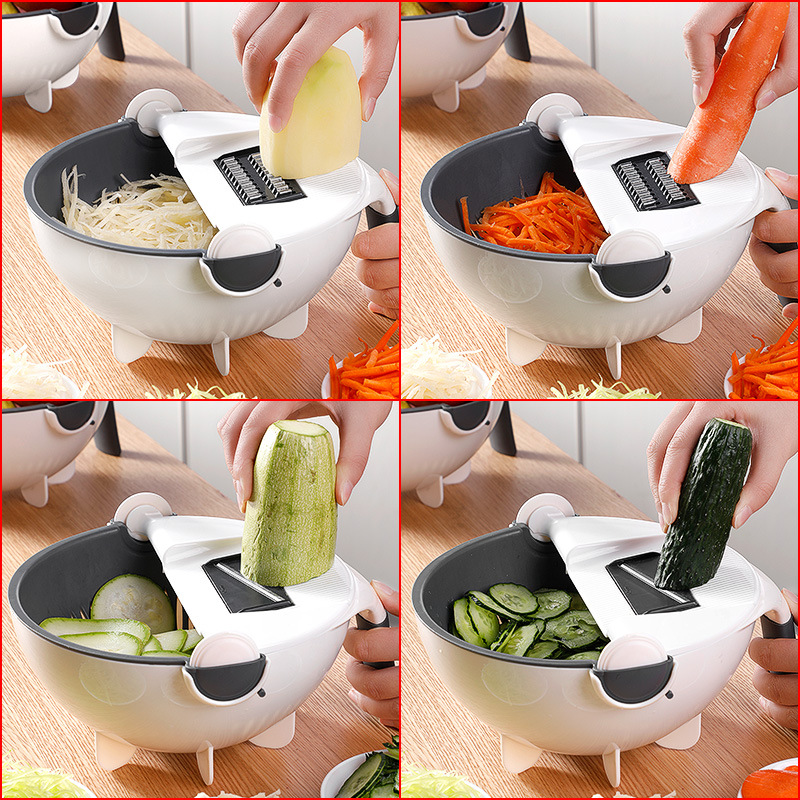 Multi manuel snitter roterende grøntsagsskærer med afløbskurv multifunktions køkken veggie shredder rivejern skiver fri skræller