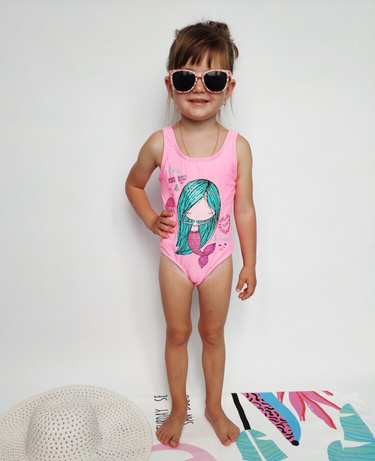 Girls Little Mermaid Swimsuit 2~8Year Baby Girls One Piece Bathing Suit Kids Girls Float Swimsuit Cute Cartoon