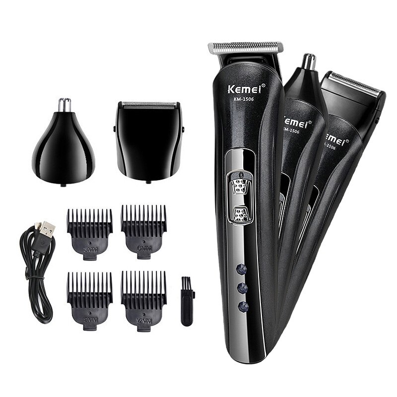Kemei 3 in 1 trimmer til næsehår skægklipper barbermænd plæneklipper elektrisk haircut barbermaskine km -1506: Ingen kasse
