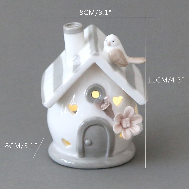 European Cartoon Animal Small House LED Candlestick Ceramics Led Candle Craft Birthday Home Decoration Accessories