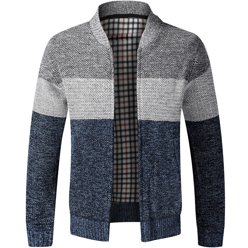 Vestes tricotées en Patchwork pour hommes, épais, confortable, pull à manches longues, manteau , tendance automne: Blue gray / 2XL 185