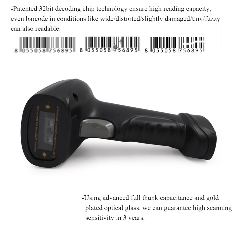 Aibecy Handheld 2.4G Wireless USB Wired 1D Barcode Scanner CCD Bar Code Reader for Windows Mac Android OS