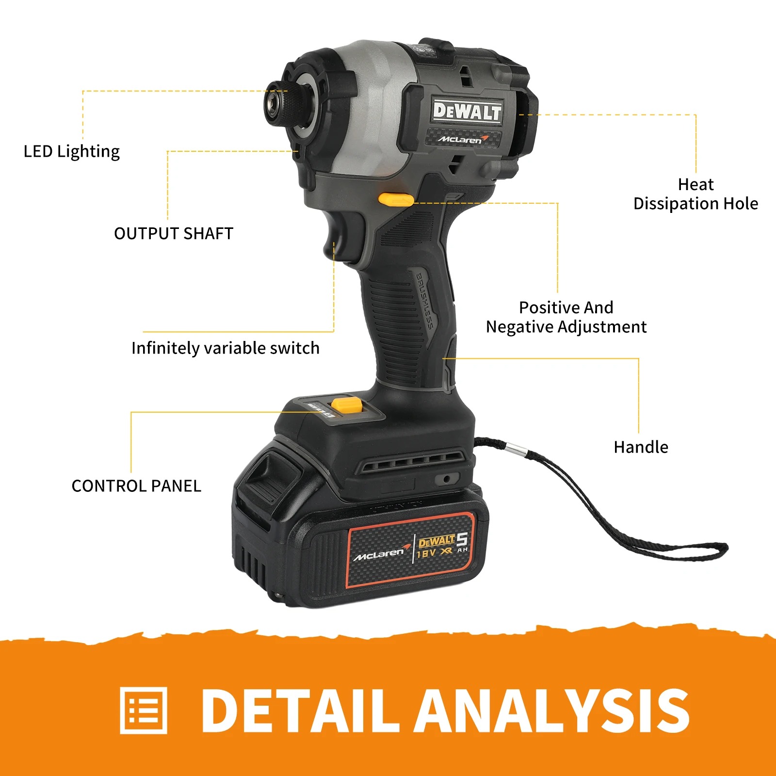DEWALT DCF85M 20V Max XR Brushless Electric Screwdriver 205Nm Torque 0-3250RPM 13mm Keyless Chuck Variable Speed Power Tool