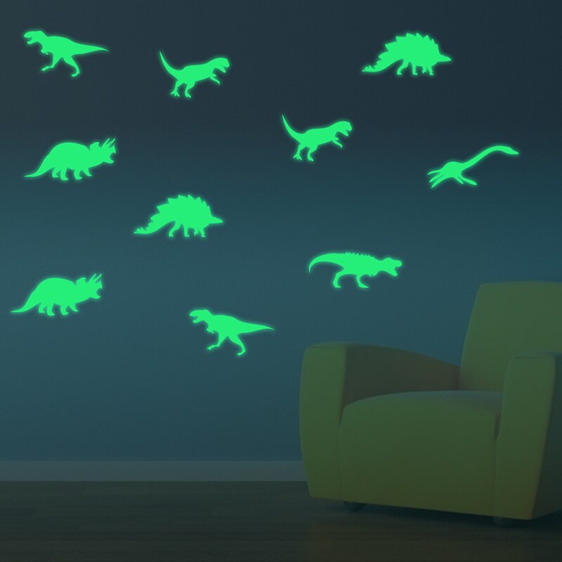 9PCS/Lot 3D Dinosaur Sticker Glow in The Dark Luminous on Wall Stickers for Kids Bedroom Home Decal Home Decoration Sticker