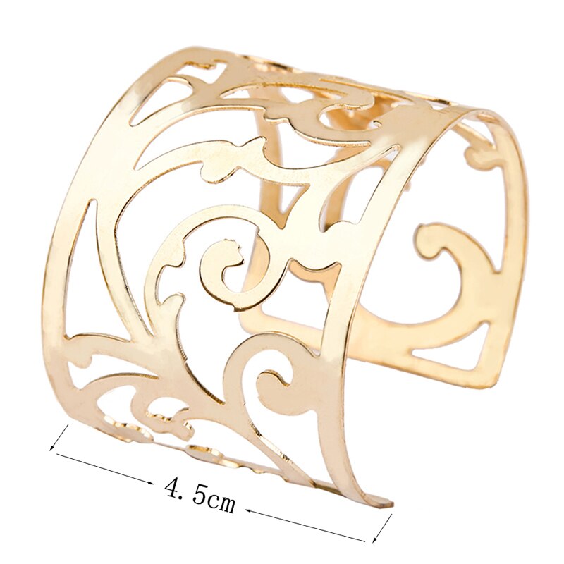 Luxe vrouwen Punk Stijl Grote Brede Goud Kleur Hollow Bloem Bangle Armband Vrouwen Boho Armbanden