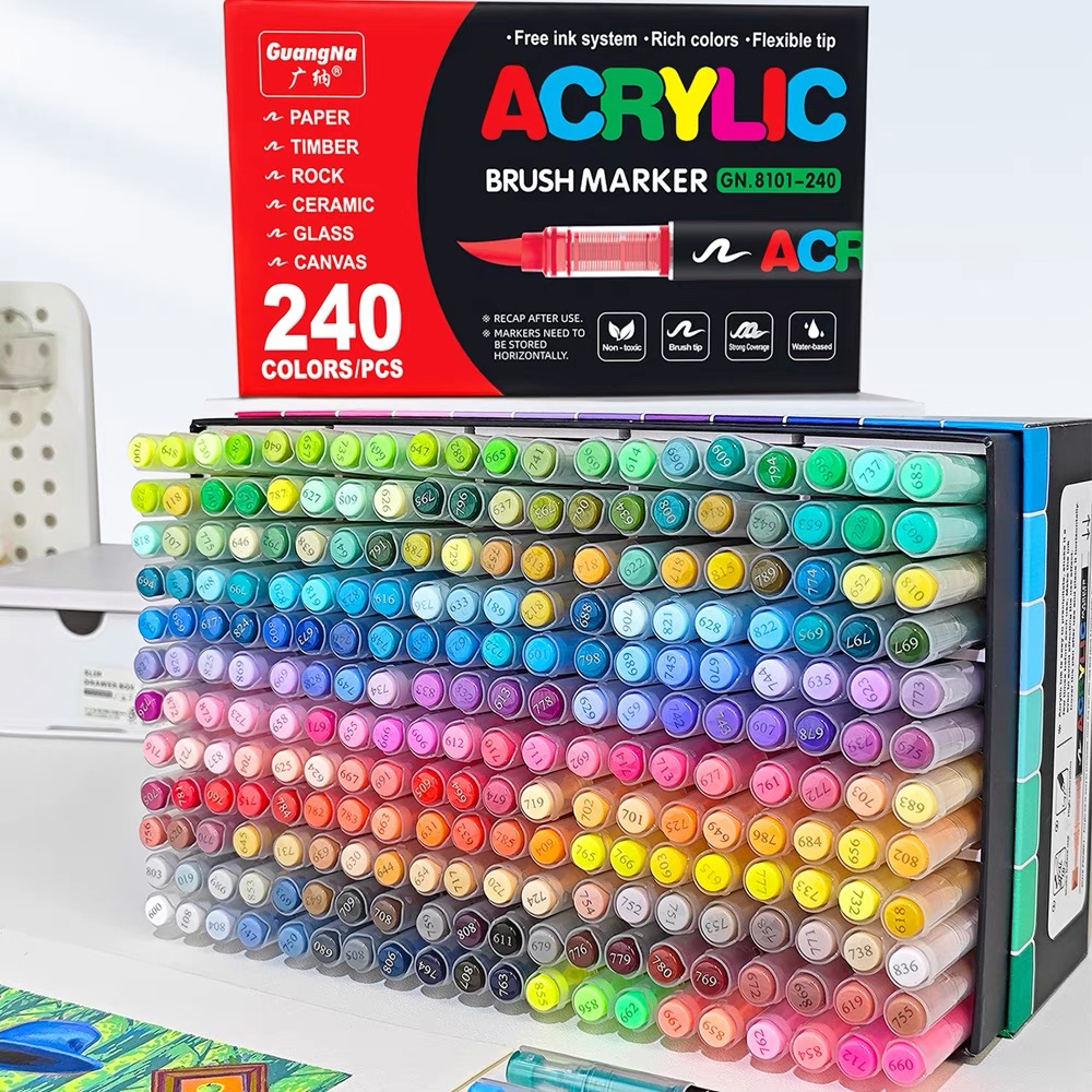 12-240 Colors Direct-liquid Acrylic Marker Paint Brush Marker Pens for Rock Painting Stone Ceramic Glass Art Supplies Stationery