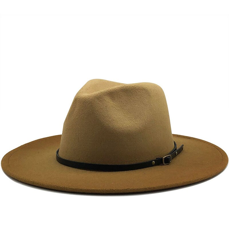 Sombrero Fedora de fieltro Trilby Vintage para hombre y mujer, de lana, con ala ancha, , azul real degradado, gorros de Jazz de invierno: orange