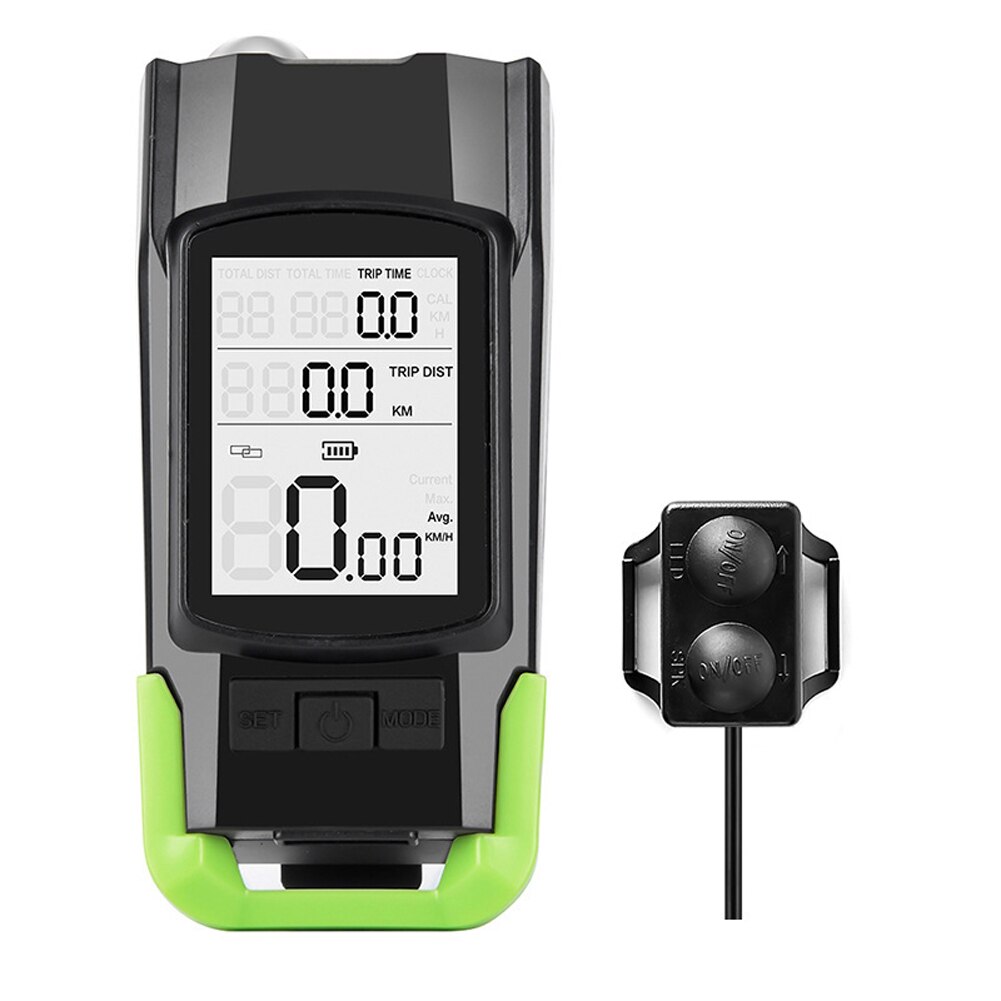 3-in-1 Tachometer + Scheinwerfer + Horn USB Fahrrad Computer 3 Modus Horn Taschenlampe LED Vorderseite Lichter radfahren Tacho: Grün Typ1