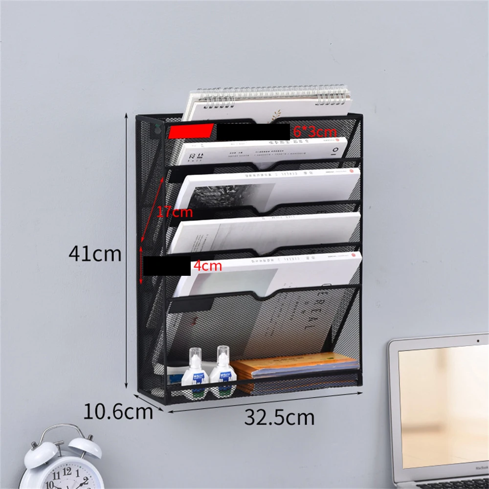 Hanging Metal File Organizer Rack Five Layer Wall Hanging Holder Mail Magazine Office Paper Document Letter Paper Storage Tray