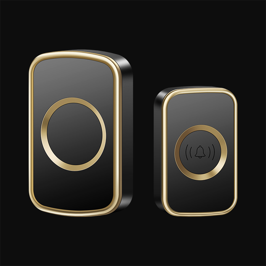 CACAZI Heimat DC batteriebetriebene kabellose wasserdichte Türklingel, intelligente 300-Meter-Fernbedienung, 60 KlingeltöNe, draussen-Anrufglocke: Gold