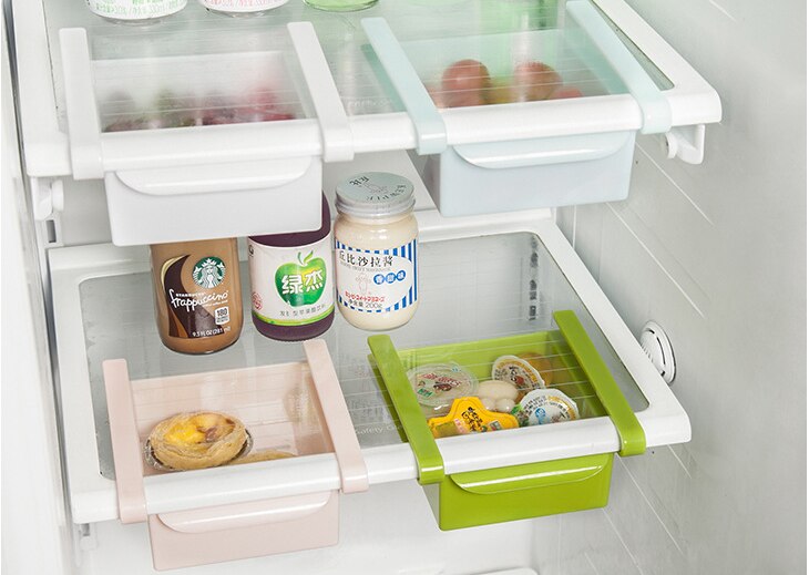 Køkken køleskab organisator fryser pladsbesparende organisation hylde opbevaringsstativ badeværelsesbord hyldestativ organizer holder