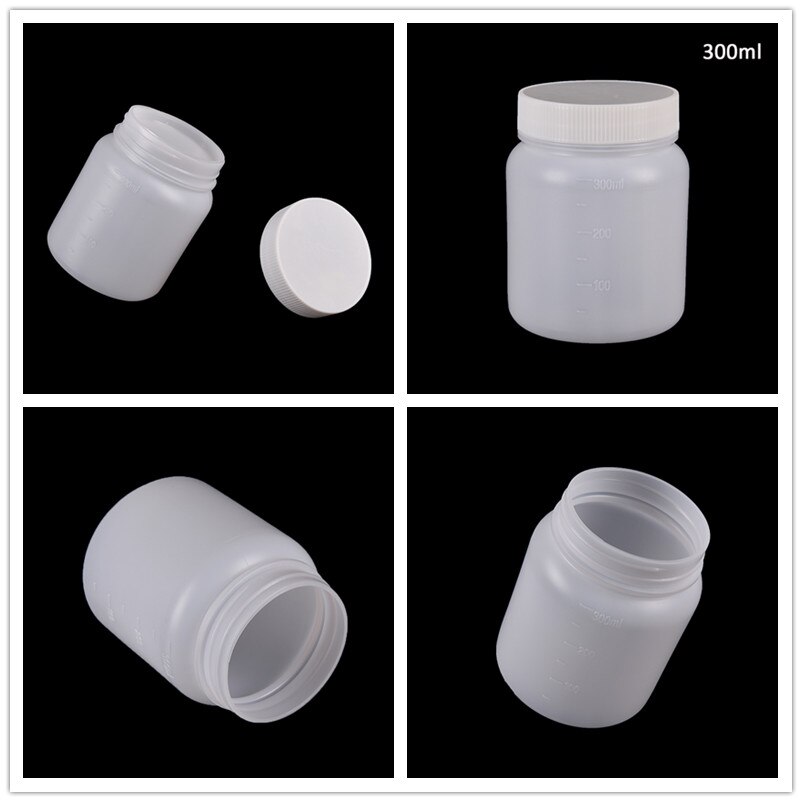 1pc laboratoriekemikalie opbevaring tilfælde hvid plast brede mund flaske 300ml