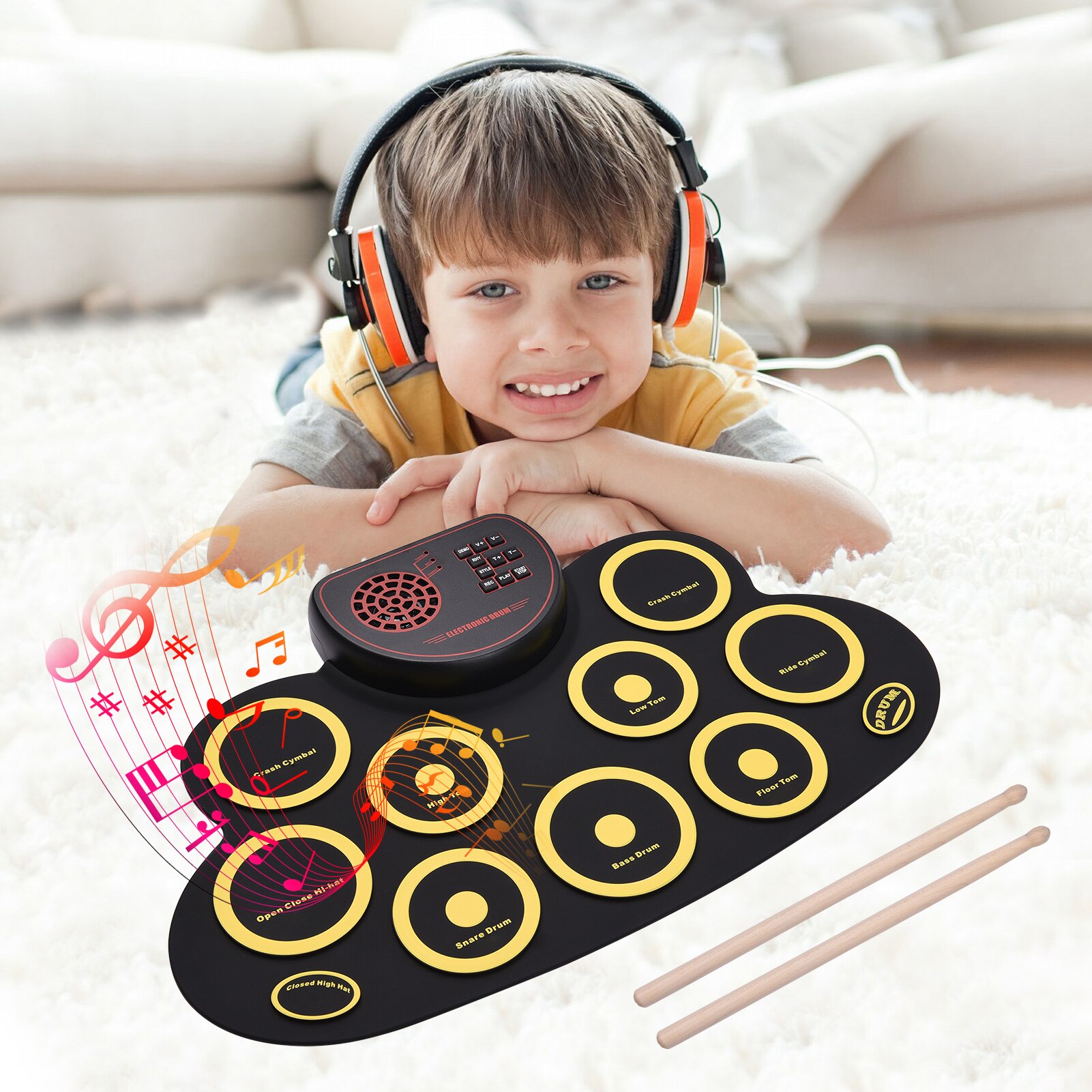 Portable Electronic Drum Pad Silicon Digital Drum 9 Demo Songs 10 Rhythms Record 3.5mm Microphone Speaker Output