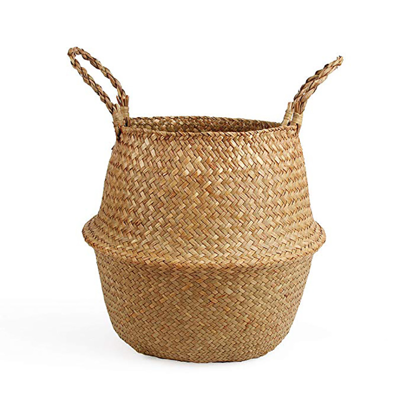 Boho Decor Plant Seagrass Wicker Storage Basket for Toys Home Decoration Laundry Basket Organizador Cocina Bamboo Panier Osier: Auburn