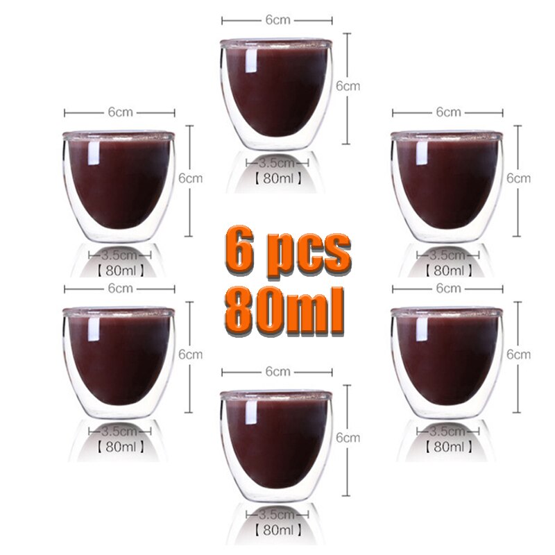 80ml doble kopper gjennomsiktige håndlagde varmebestandige tedrikkekopper mini whiskykopp 100 celsius espresso kaffekopp: F