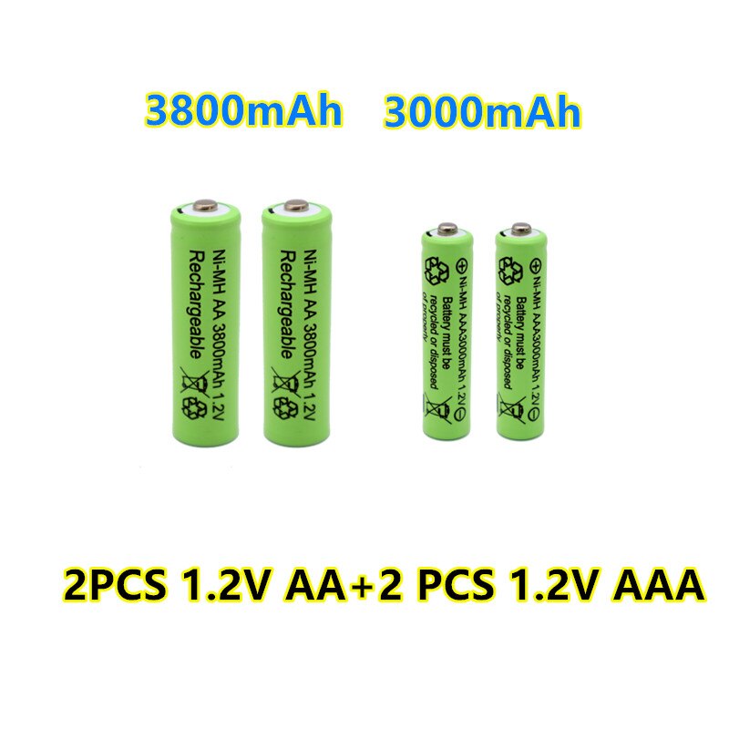 1.2V AA 3800mAh NI-MH Rechargeable Batteries+1.2 V AAA 3000 mAh Rechageable battery NI-MH battery: Gold