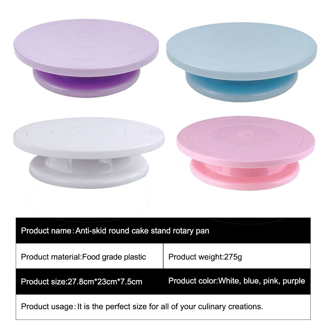 4 Kleuren Plastic Taart Draaitafel Taart Stand Roterende Taart Decoreren Draaitafel Anti-Slip Ronde Cake Stand Roterende Pan