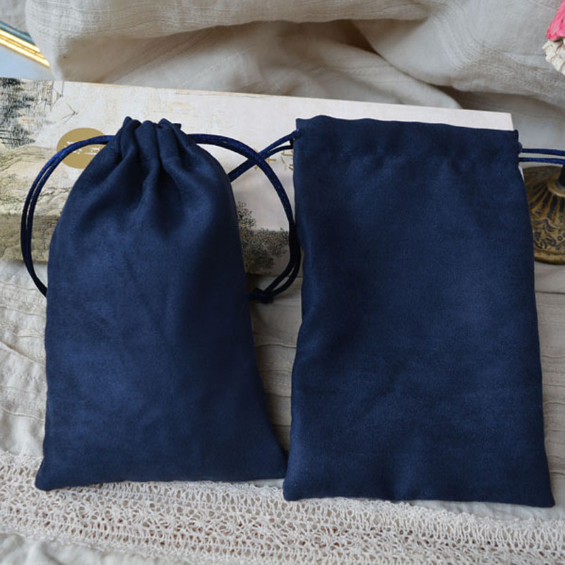 Navy Blue Flannel Drawstring bag 5x7cm 8x10cm 9x12cm 11x14cm Makeup jewelry Packaging Pouch