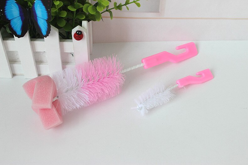 De Baby Fles Borstel Wassen Fles Fles Tepel Borstel Tool Spons Cleaning Kit Baby Producten: Pink