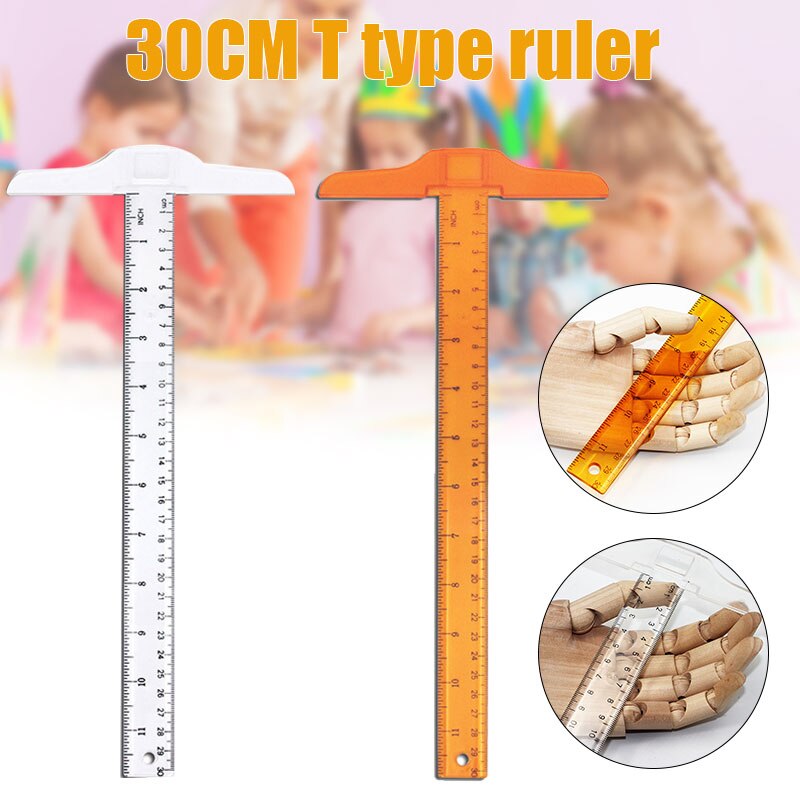 30cm/12" Plastic T-Square Metric Ruler cm/inch Double Side Scale T Shaped Ruler Measuring Tool DU55