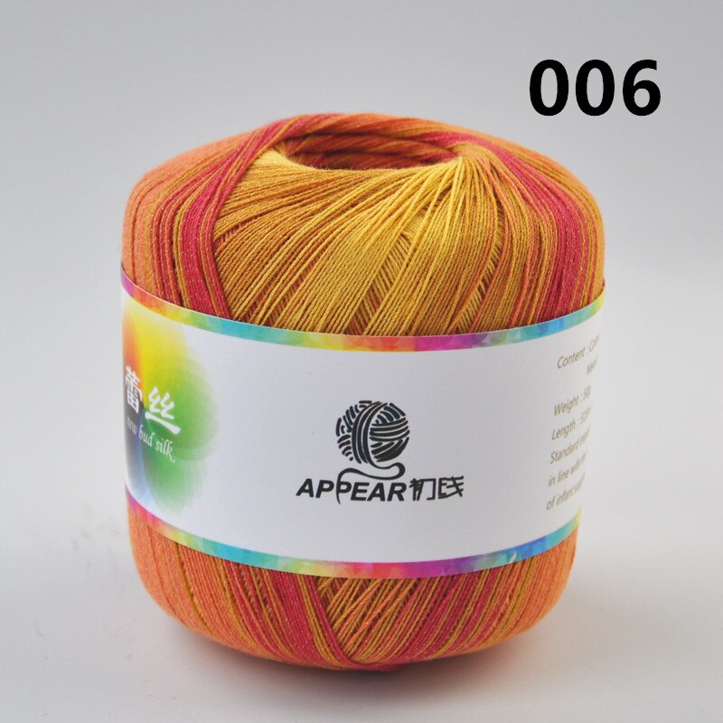 300g(50g*6 stk) bomuld metallic blonder regnbuegarn farverig tynd tråd til hækling strikning  by 1.55mm hæklenåle: 006