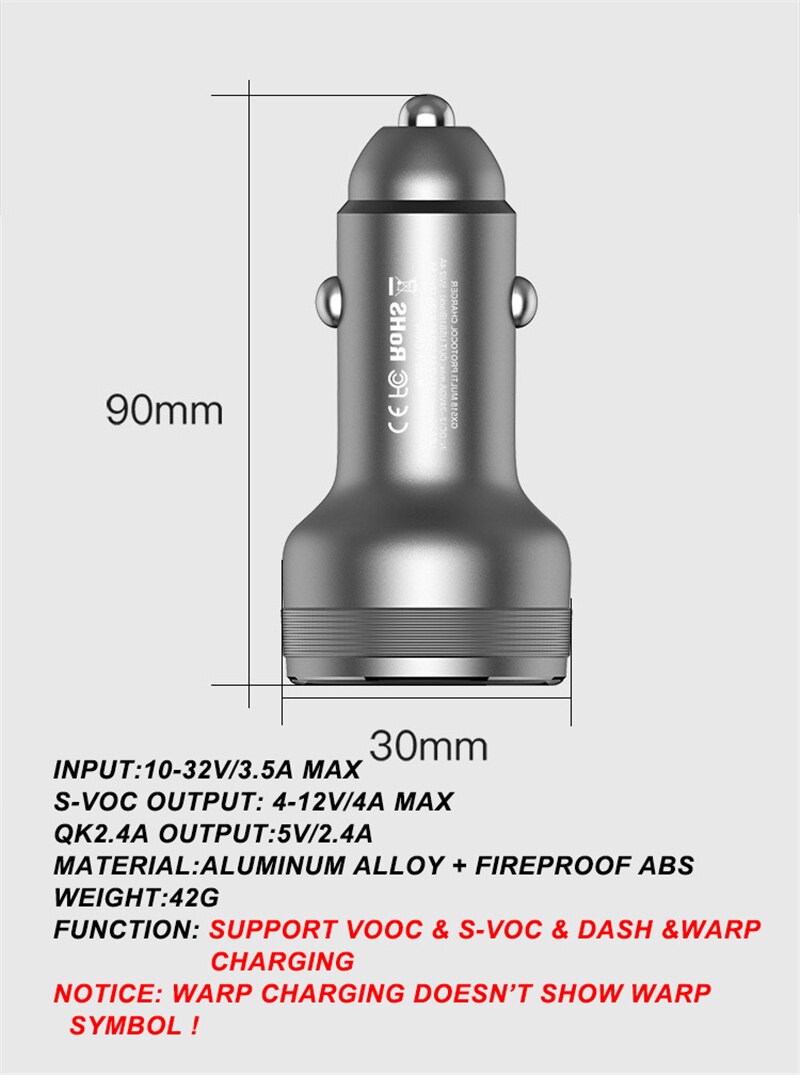 Oneplus 8 Pro Warp Lader Autolader Voor Oneplus 7/7T Pro/6/6T/5/5T/3T Autolader Aluminium Super Vooc Snel Opladen
