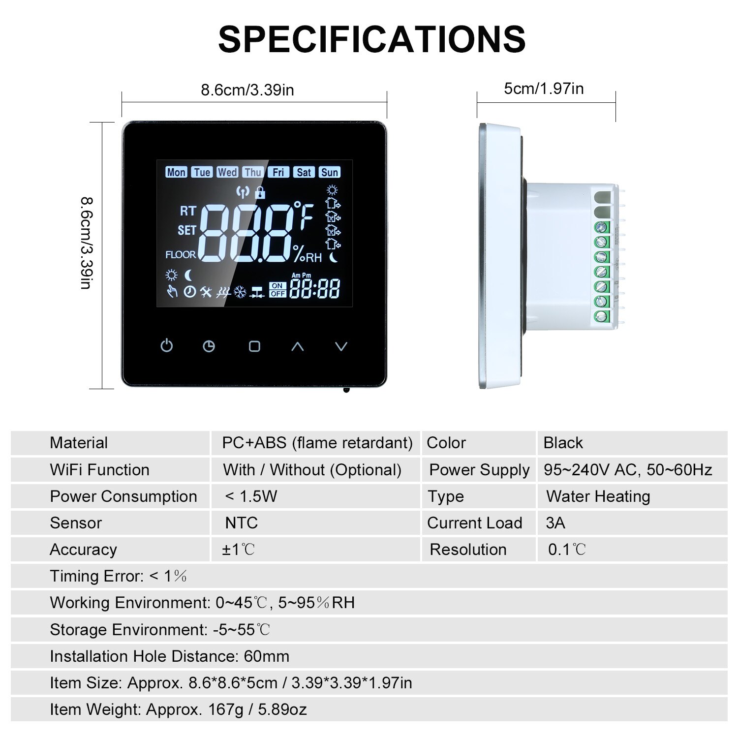 Slimme Thermostaat Lcd Touch-Screen Programmeerbare Thermostaat Met Water Verwarming 3A Digitale Temperatuur Controller Voor Thuis