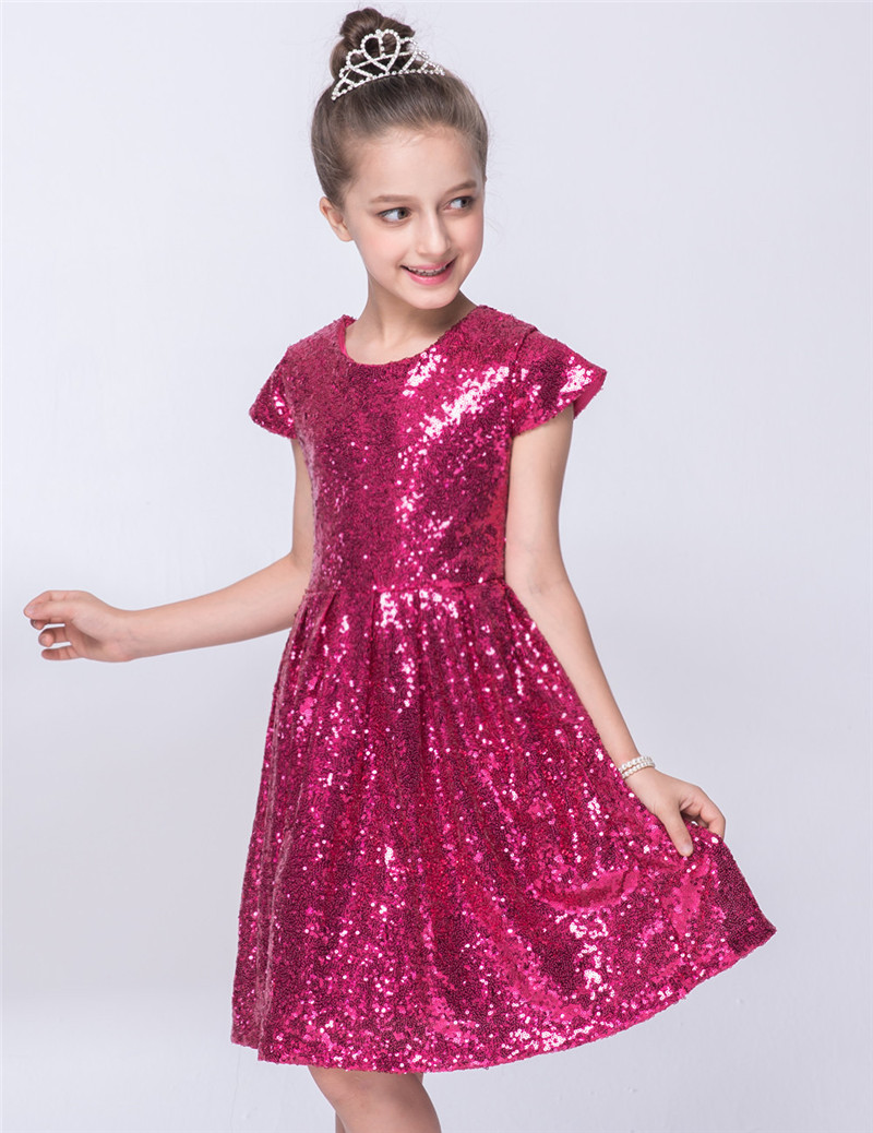 Sequin Short Sleeve Baby Girls Dress Toddler Kids Birthday Party Sparkle Glitter Dress Flower Girls Dress Pageant Wedding Dress