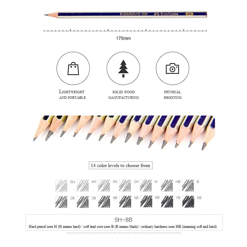 Faber Castell 12pcs Wood Sketch and Drawing Pencil Set 5H 4H 3H 2H H HB B 2B 3B 4B 5B 6B 7B 8B Art Supply 1221
