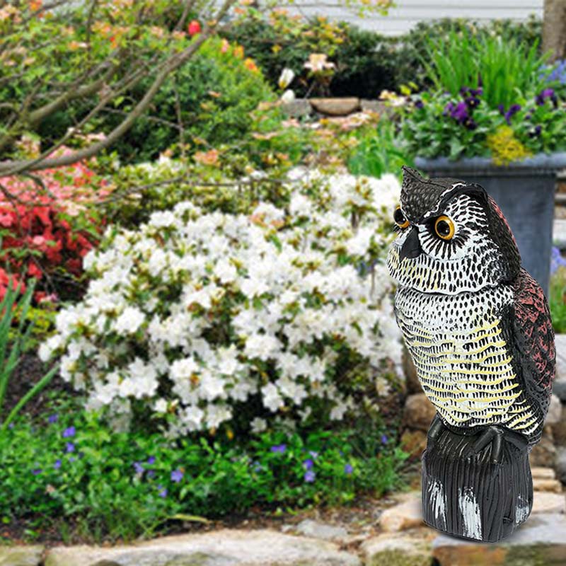 Realistic Bird Scarer Rotating Head Sound Owl Prowler Decoy Protection Repellent Pest Control Scarecrow Garden Yard Move