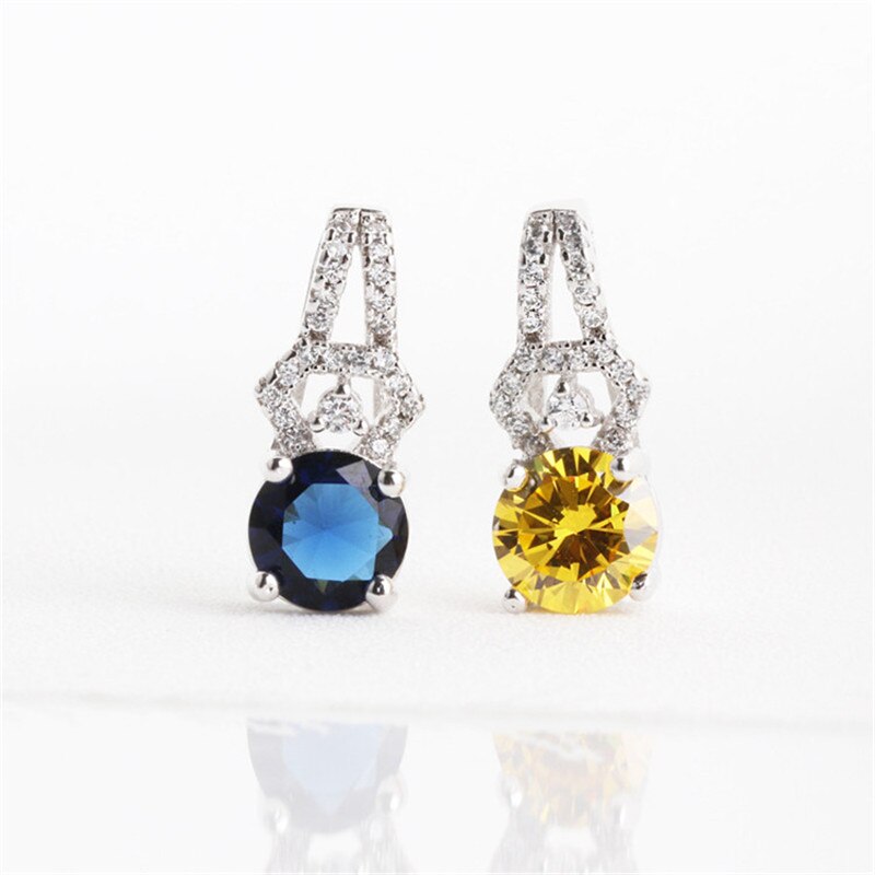 CC Trendy Jewelry Necklaces Pendants For Women Silver 925 Cubic Zirconia Round Blue/Yellow Stone Bijoux Femme No Chain CCN259