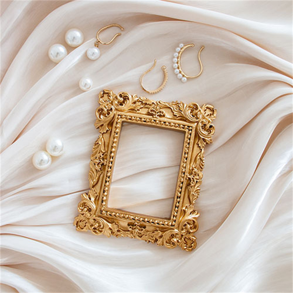 Marco de fotos pequeño Retro dorado, accesorios para fotos, adornos de marco, joyería Vintage, cosméticos para uñas, decoración de sesión
