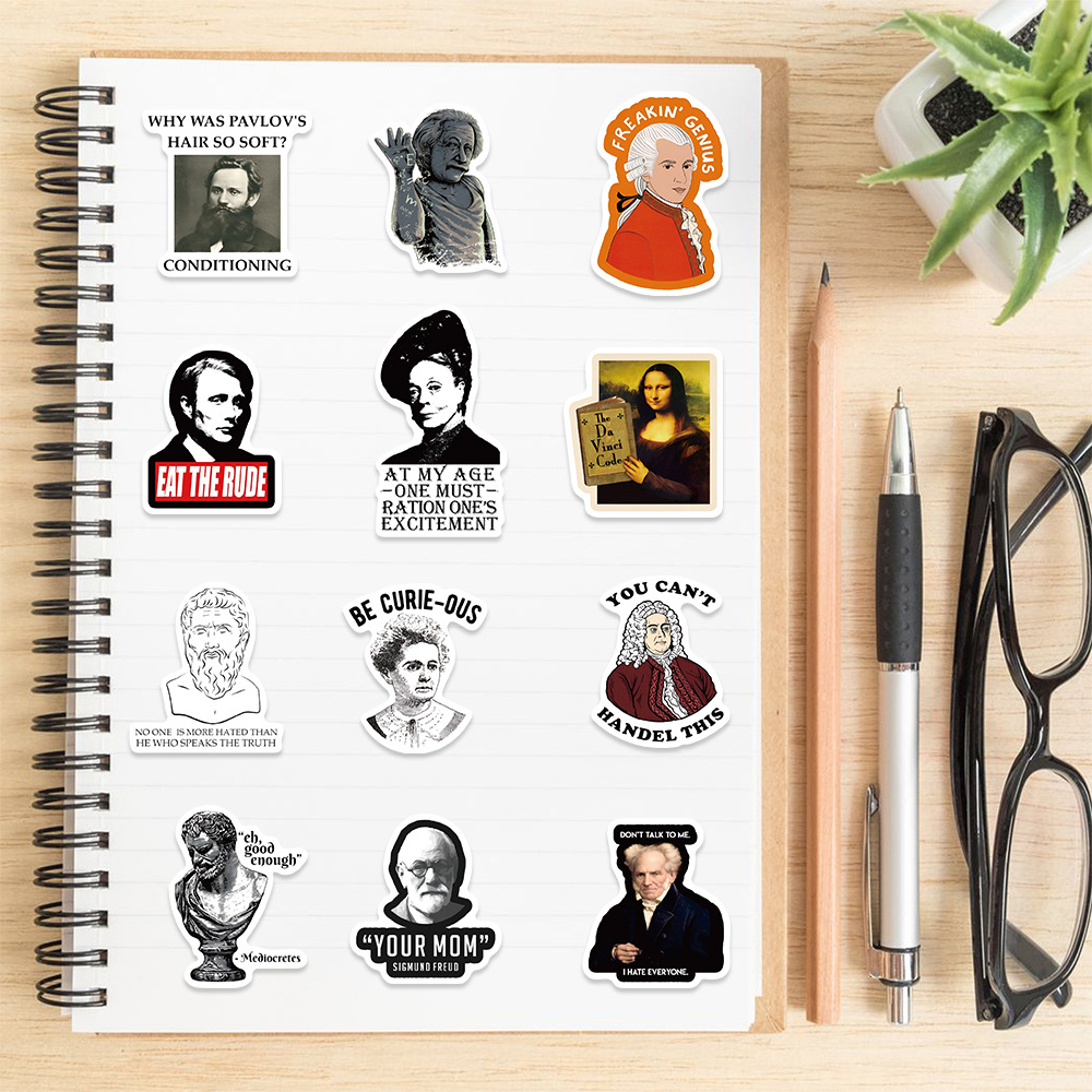 50Pcs World Philosophy Writers and Celebrities Stickers Paintings DIY Waterproof Stickers Decorate Laptop Guitar Skateboard