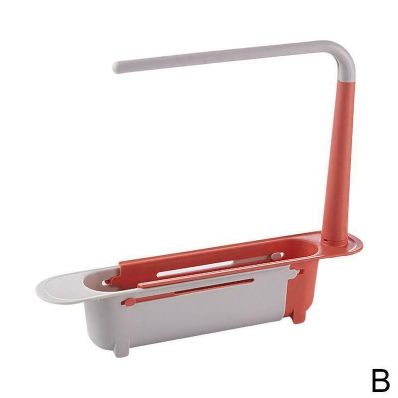 Kitchen Sink Drain Rack Telescopic Sink Shelf Sinks Organizer Soap Sponge Holder Storage Basket Kitchen Gadgets Accessories Tool: Red