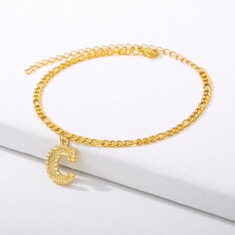 Initial Fußkettchen Armbänder Für Frauen Edelstahl Alphabet Ankle Armband Auf Die Bein A-Z Brief Gold Kette Fuß boho Schmuck: C