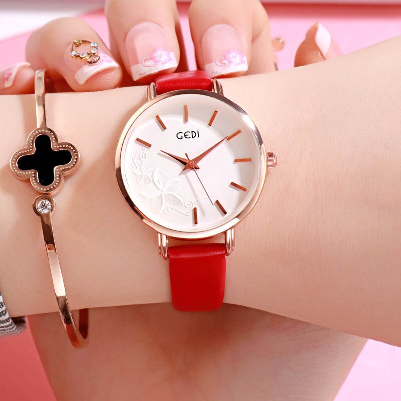 GEDI Frauen Uhr Ultra-dünne Quarzuhr Einfache Stil Geschäft Uhr Dame Lederband Uhr Frauen Armbanduhr Reloj mujer