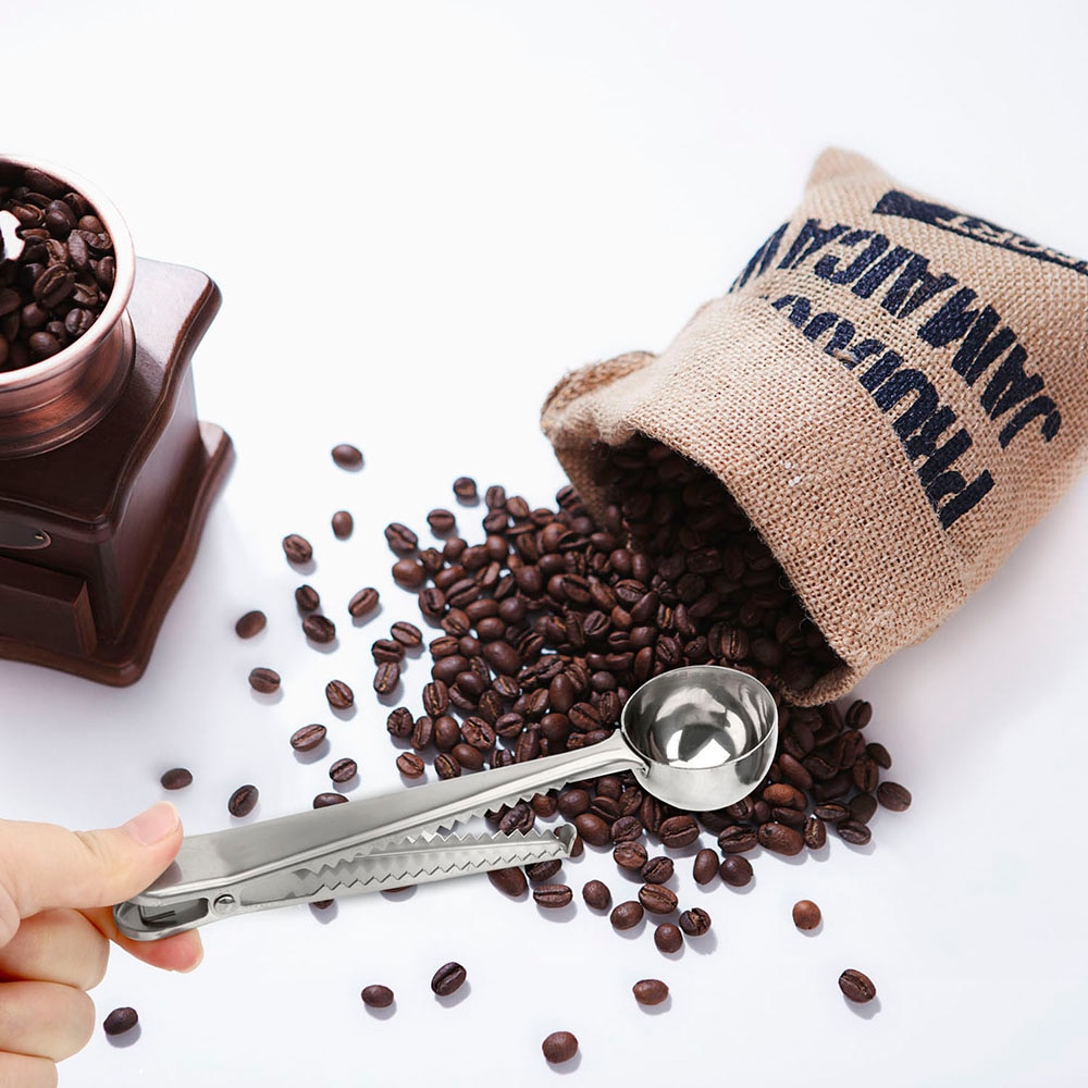 HILIFE Stainless Steel Coffee Measuring Scoop Multifunctional Tea Measuring Spoon Kitchen Tool With Bag Sealing Clip