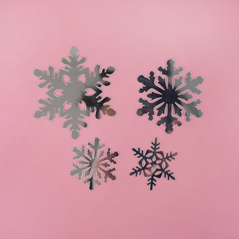 4 stuks/set mix acryl sneeuwvlok taarttopper verjaardagsfeest cupcake topper voor jaar kerstdecoratie taartdecoratie: Zilver zonder stok