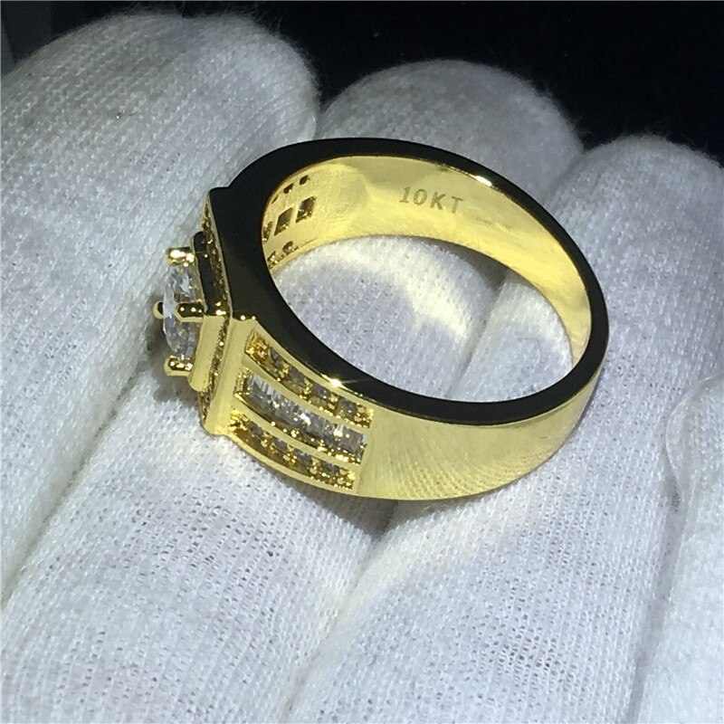 Solitaire masculino amarelo ouro enchido anel 5mm aaaaa zircon cz noivado casamento anéis de banda para homens moda jóias