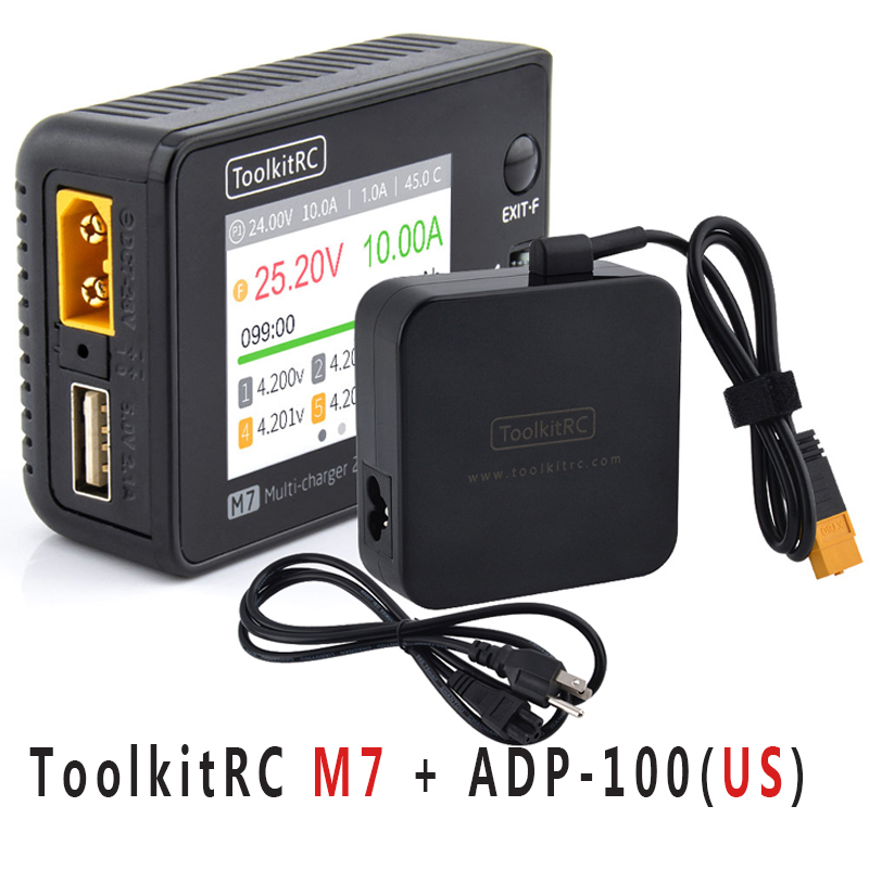 ToolkitRC M7 200W 10A DC cargador/descargador de equilibrio adaptador ADP100 (UE/EE. UU.) para batería Lipo LiHV LiFe Lion RC 1-6S: Morado