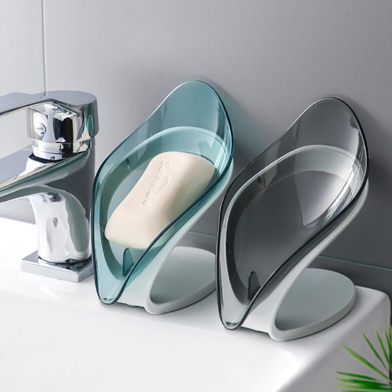 1pc bladformet badeværelse afløbssæbeskål gennemsigtig vask tørrestativ bakke køkken opbevaringsboks