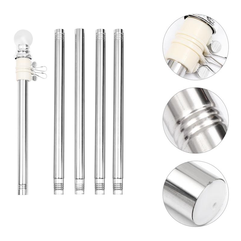 Flag Pole Kit Stainless Steel Wall Mount Flagpole With Rotating Flagpole Rings 5-Section Flagpole Assembly Wall Metal Flagpole