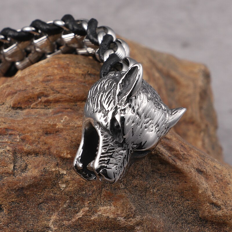 TrustyLan wickeln Leder Armbinde Männer Für Ihn 316L Edelstahl Punk Rocker Wolf Kopf Freundschaft Herren Armbänder & Armreifen