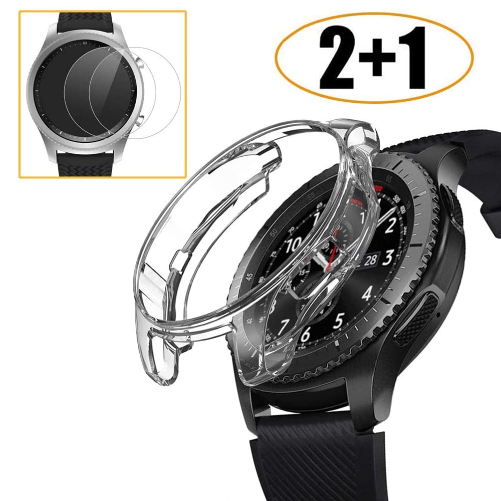 2 + 1 paquete para Samsung Gear S3 frontier Classic galaxy Watch 46mm funda + Protector de pantalla película de vidrio templado funda de parachoques