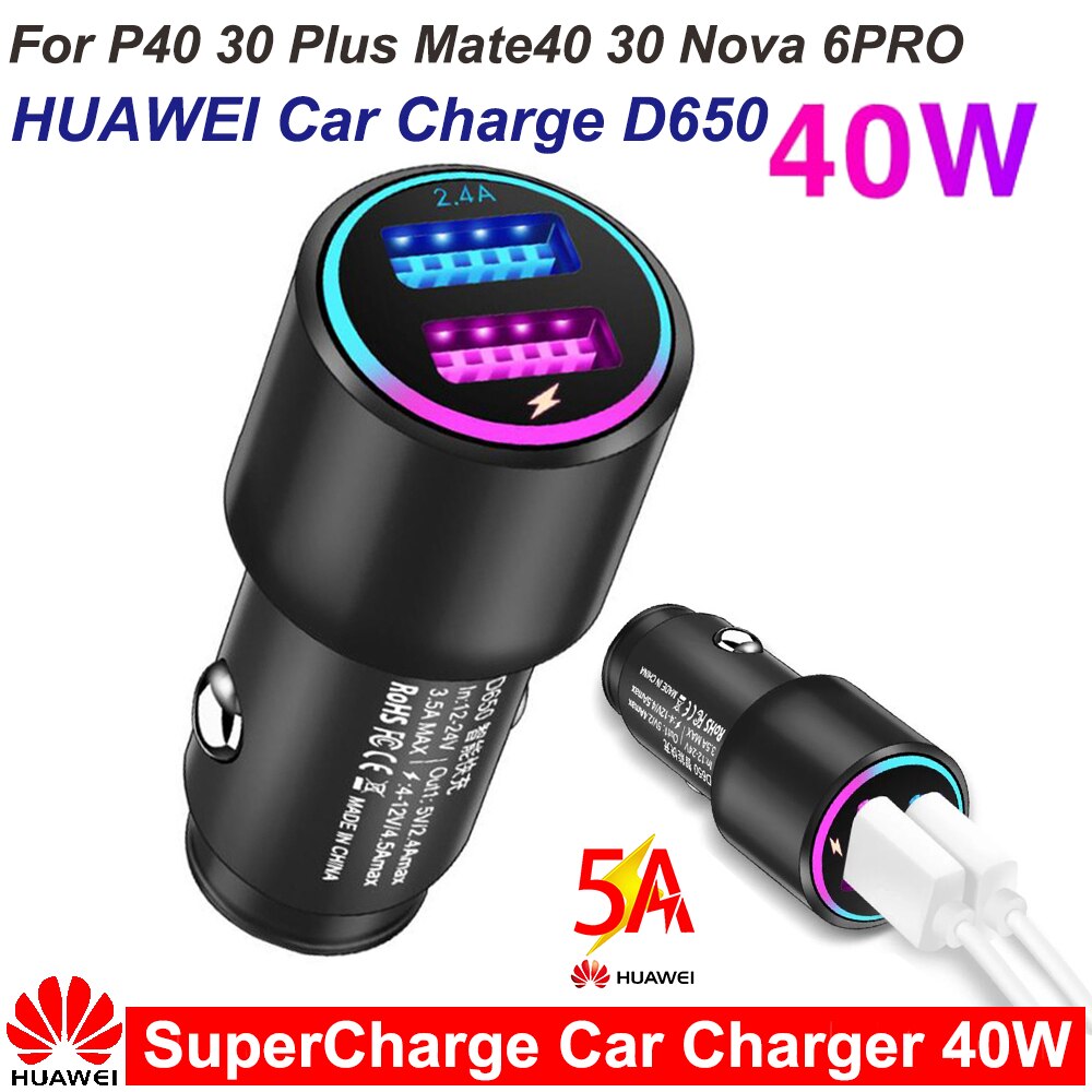 Voor Huawei Max 40W Supercharge Charger Autolader 2 Super Charge Quick Adapter 5A Type-C Cabel Type-C Huawei Mate 9 20 Pro Mate
