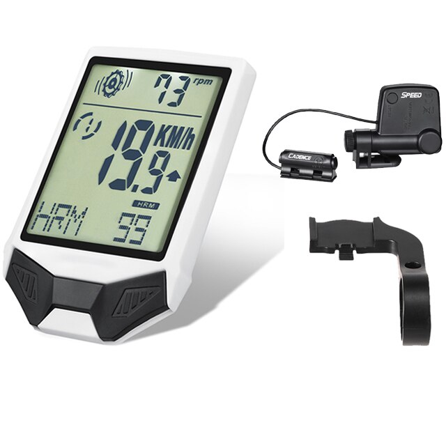 3 in 1 Bicycle Computer Wireless Bike Speedometer Waterproof Cycling Odometer MTB Stopwatch with Heart Rate Cadence Sensor: White Set 1