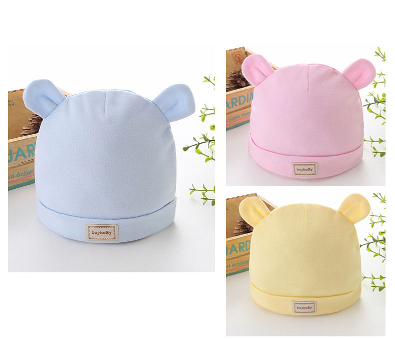 0-3Month Baby Hoed Slabbetjes Jongen Meisje Mutsen Leuke Pure Kleur Oren Motorkap Baby Hoeden Peuter Kids Katoen Kwijlen Handdoek Outdoor cap