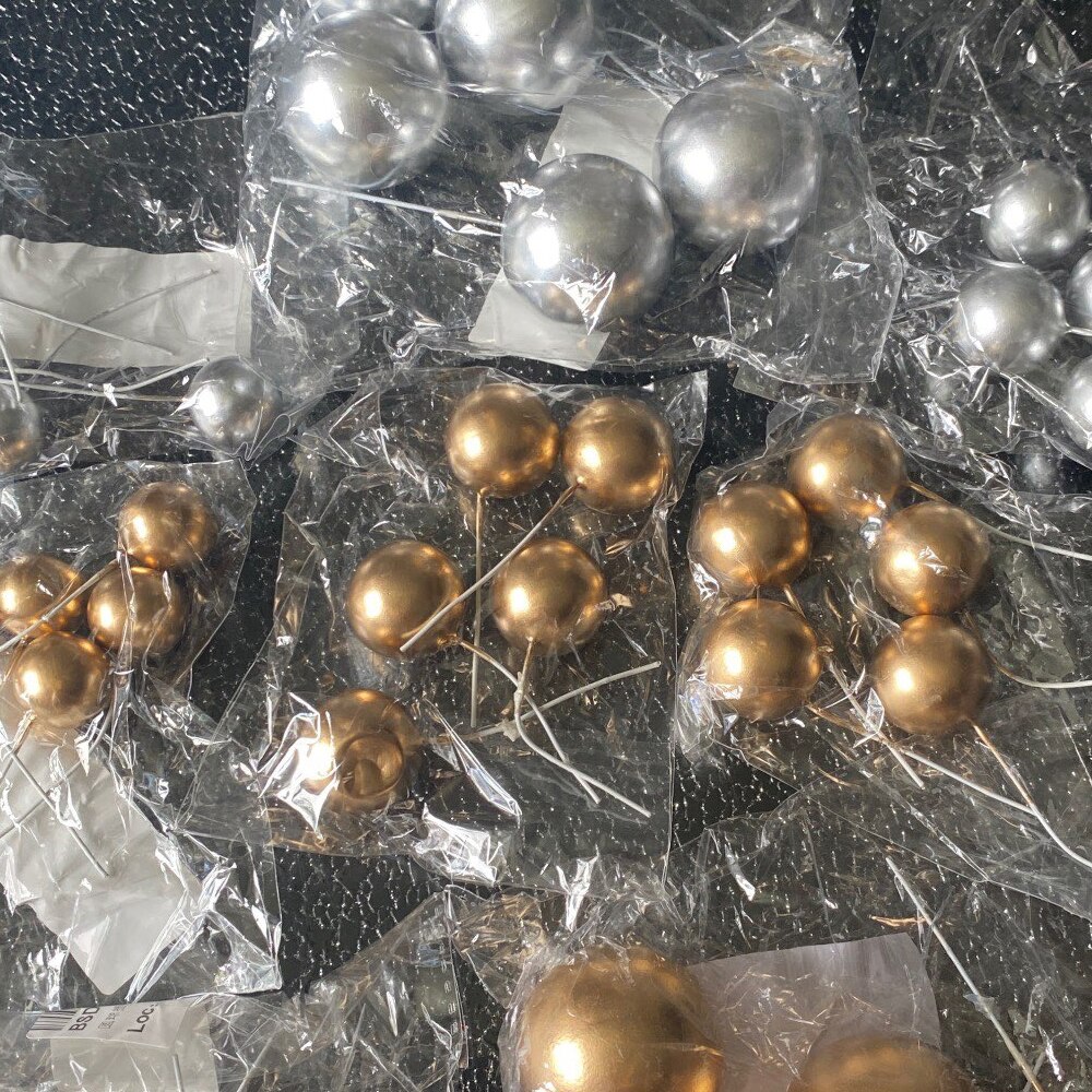 Bolas doradas para decoración de pastel, piezas decorativas esféricas para tartas de cumpleaños, fiestas de bebé, navidades y magdalenas, suministros para repostería en casa, 20 unidades