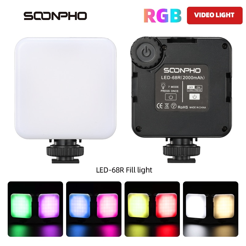 LED-68R 6W RGB 2500-8500k Mini LED Video Light 2000mAh Built-in Battery Fill Light lamp for Phone Camera Shooting